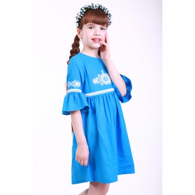 Embroidered dress for girl "Child's Dream" Turquoise